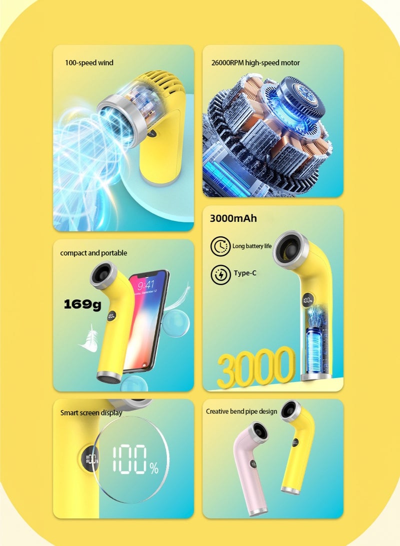 Manhua Portable Bladeless Handheld Fan with LED Display,100-Speed Turbo Airflow,3000mAh Rechargeable Cooling Fan - Image 3